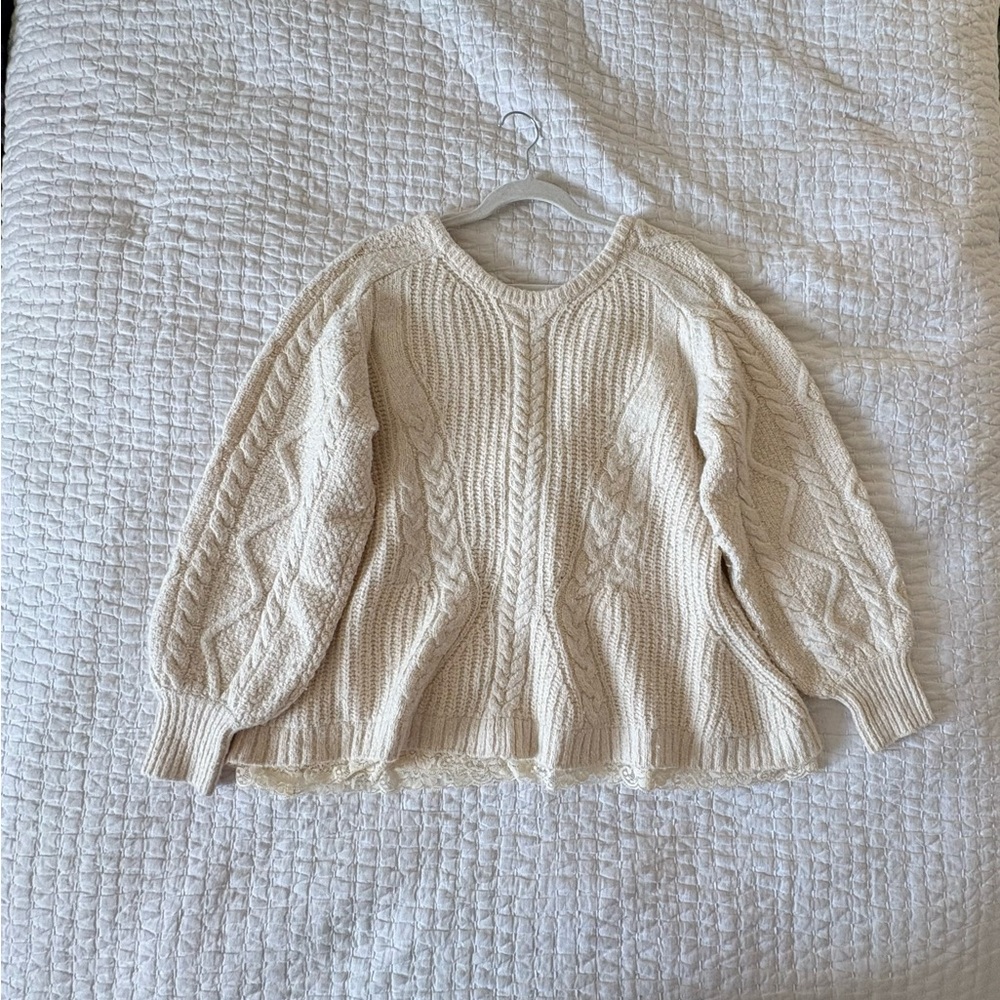 Anthropologie Cream Open-Back Chunky-Knit Sweater
